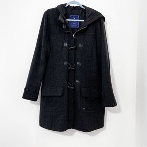 American Eagle Duffel Coat Wool Blend Toggle Hooded Warm MIDI length XXL
